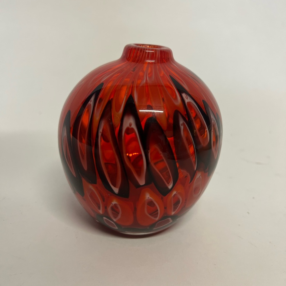 Crate & Barrel Art Glass Koda Mini Multi Colored Bud Vase Circular Shape Red 5"